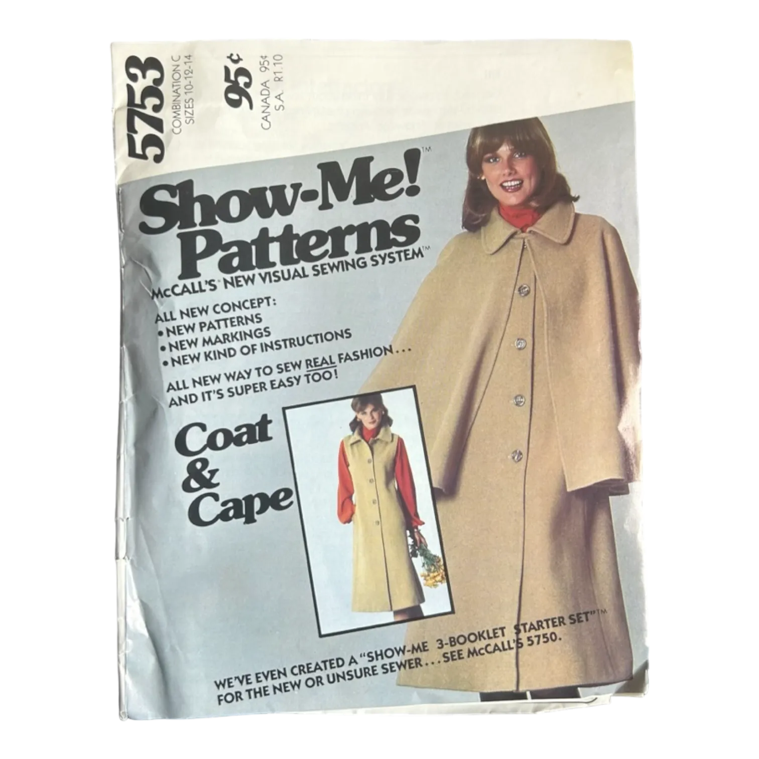 Show-Me! 5753 Misses' Unlined Sleeveless Coat with Detachable Cape Pattern - Size 10-12-14