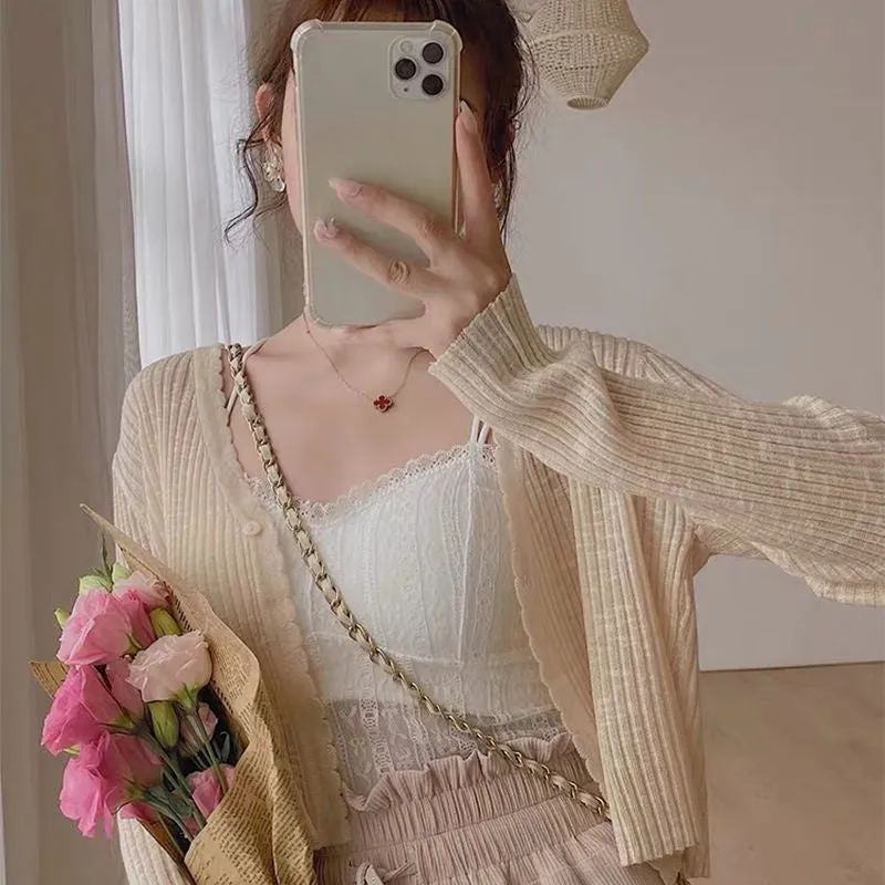 Shrugs Women Candy Colors Sweet All-match Cape Elegant Long Sleeve Bolero Sun Shading Cardigans Cropped Shawl Mujer Chic Outwear