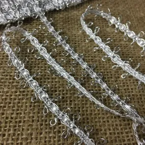 Silver Squiggles Trim Decorative, 0.5" Wide, Silver on White Center Tape, Multi-use Bridal Veil Communion Christening Baptism Dress Cape Hat