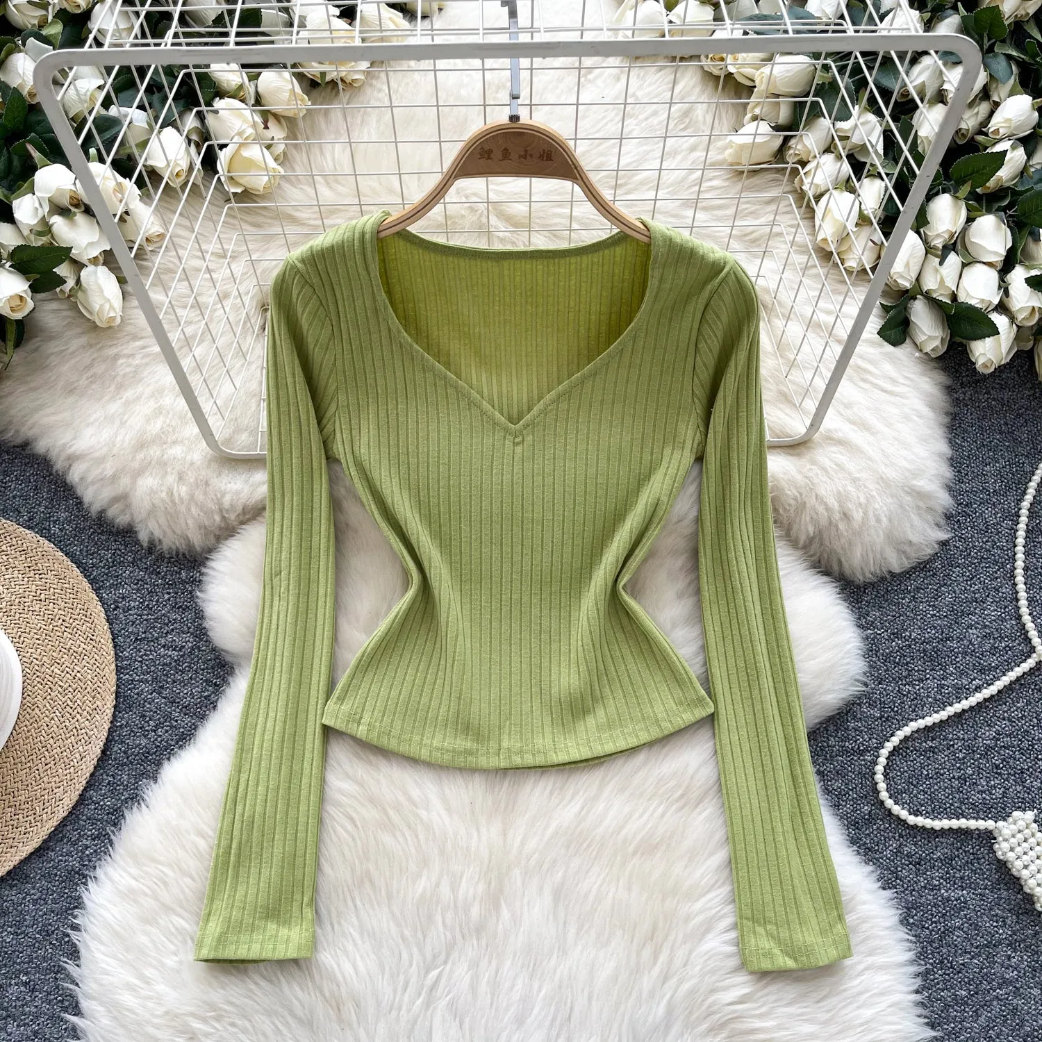 Simple Design V-neck Striped Knitwear
