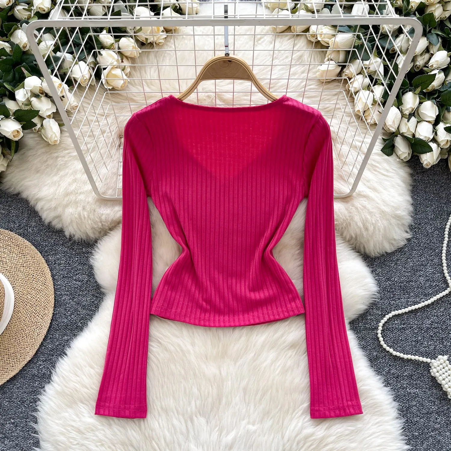 Simple Design V-neck Striped Knitwear
