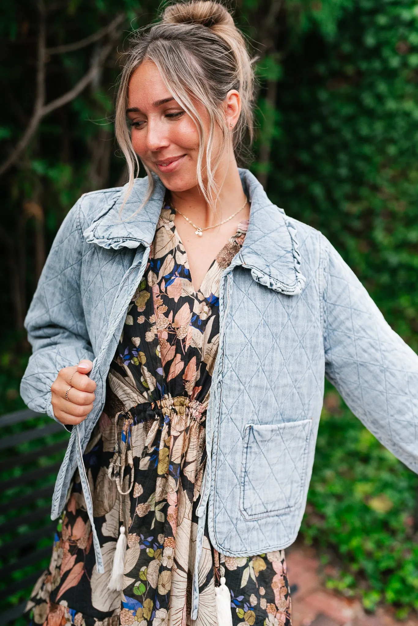 Small Town Stroll Quilted Front Tie Jacket