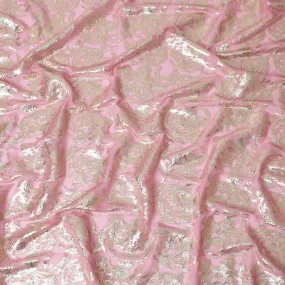 Soft Pink Pure Silk Chiffon with Lustrous Silver Lurex, 110cm Width - Elegant Fabric from South Korea-D17910