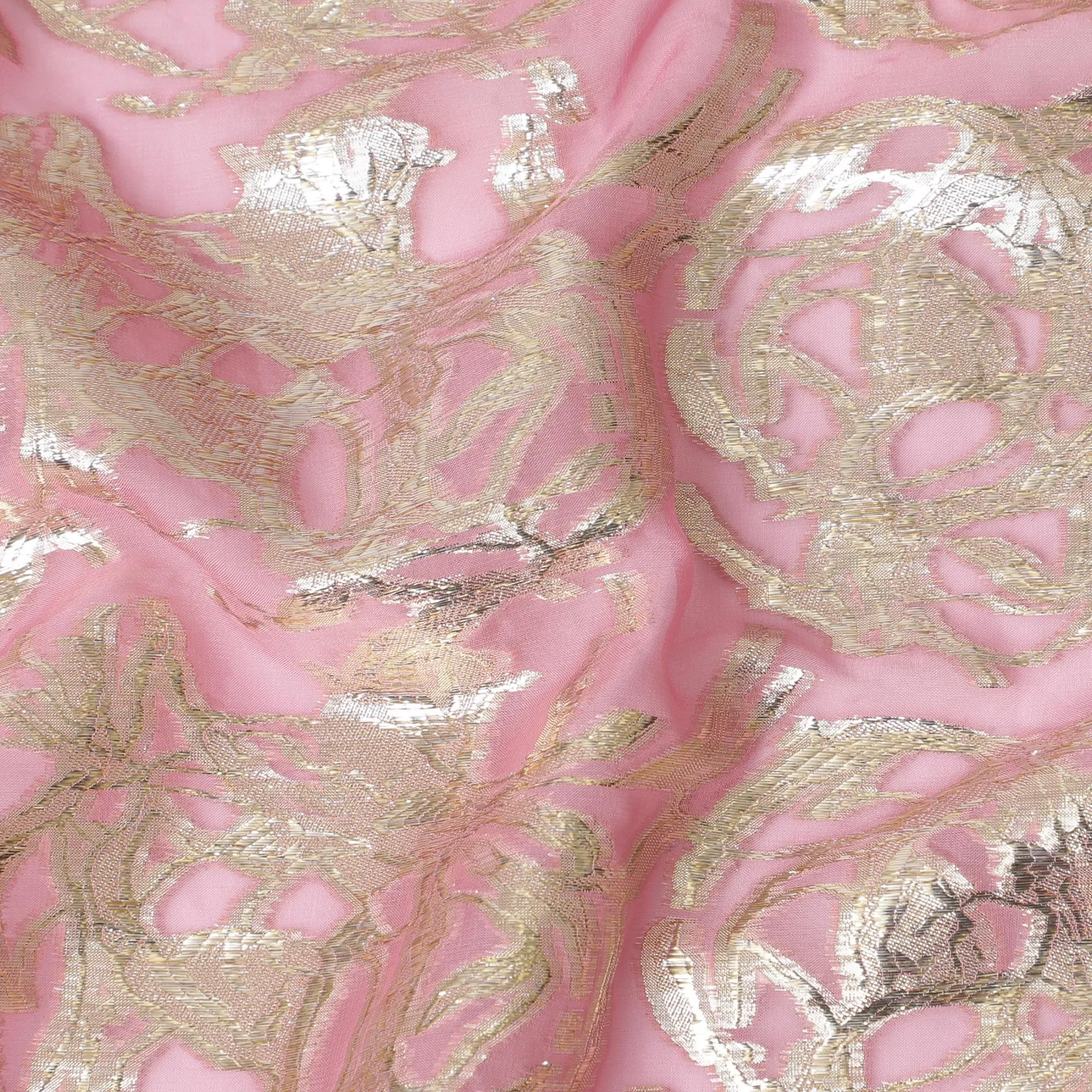 Soft Pink Pure Silk Chiffon with Lustrous Silver Lurex, 110cm Width - Elegant Fabric from South Korea-D17910