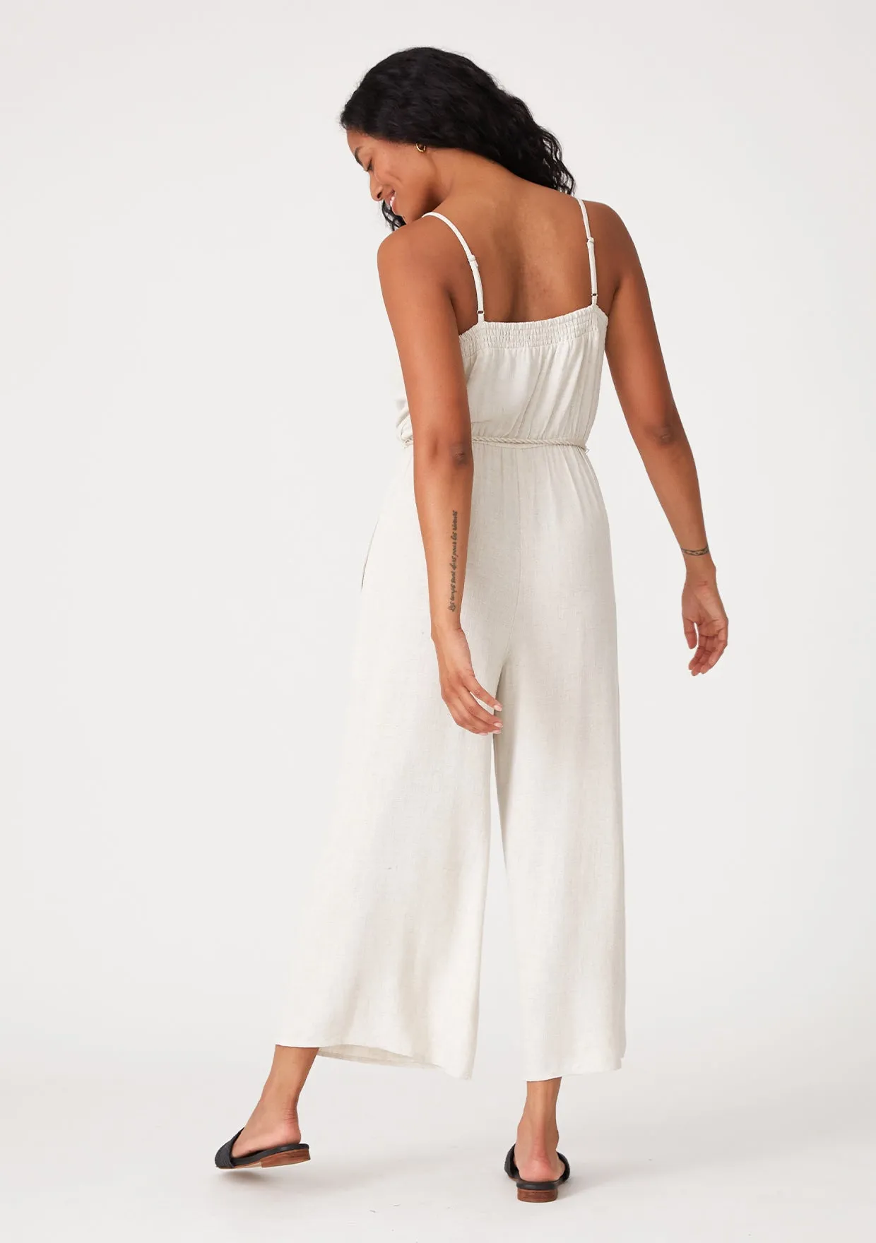 Spaghetti Strap Belted Wide Leg Jumpsuit