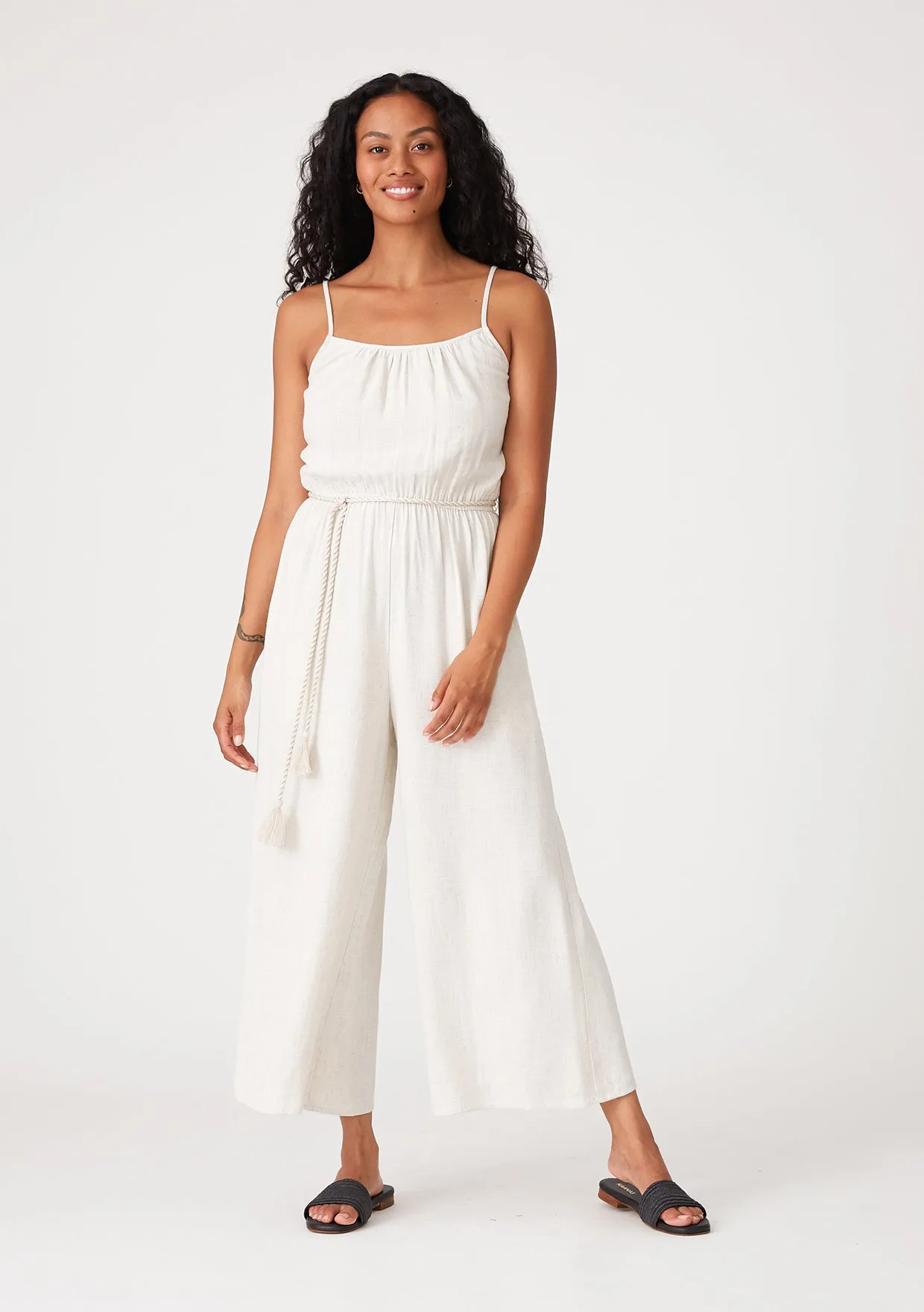 Spaghetti Strap Belted Wide Leg Jumpsuit