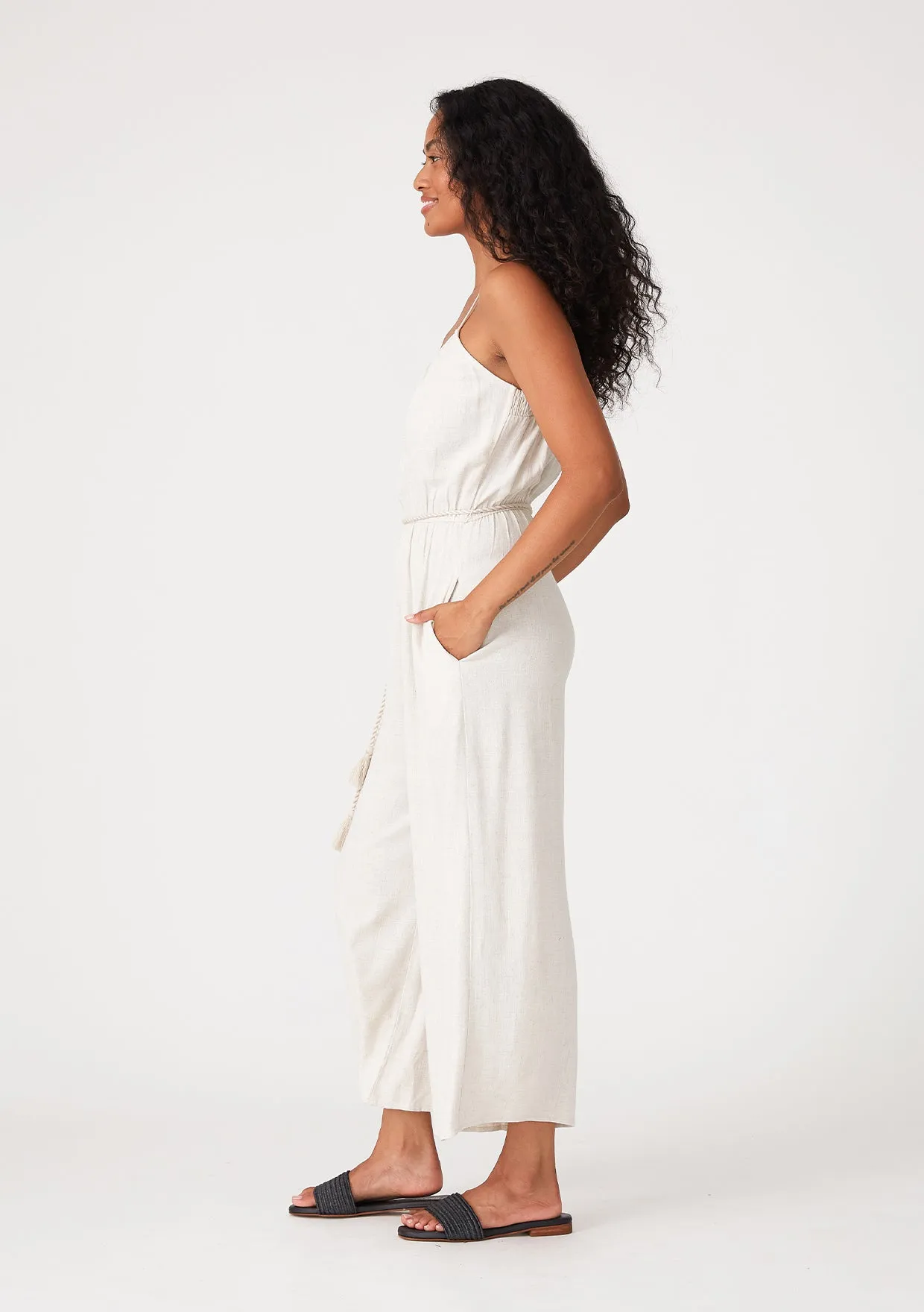Spaghetti Strap Belted Wide Leg Jumpsuit