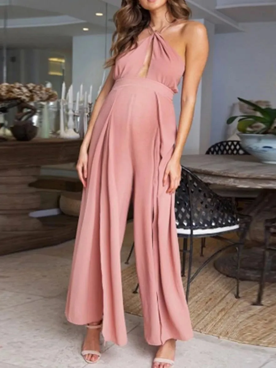 Strapless Slim Lace Split Maternity Jumpsuit