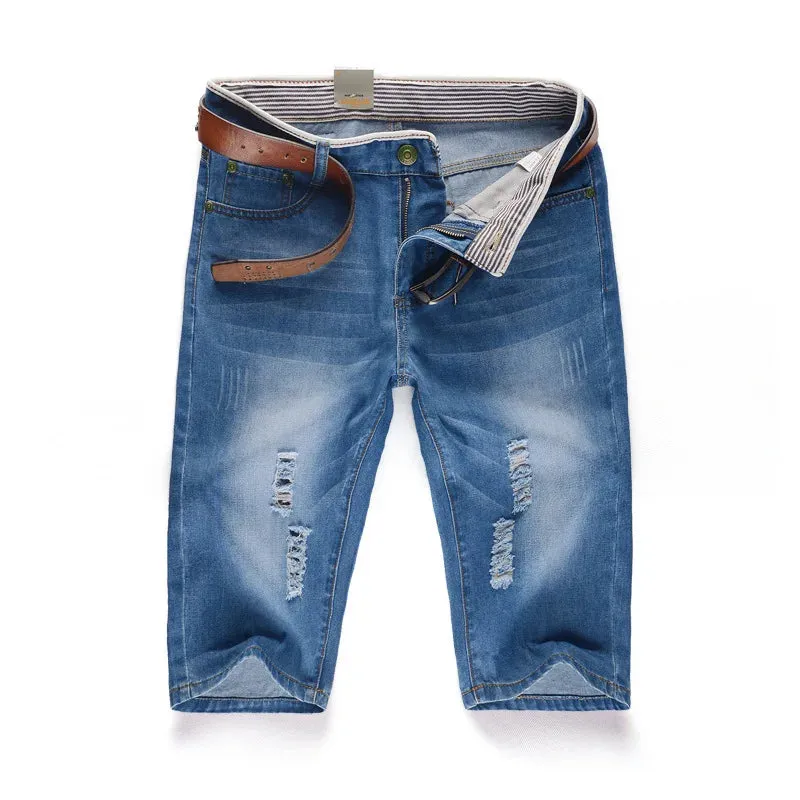 Summer Washable Perforated Denim Pants for Men