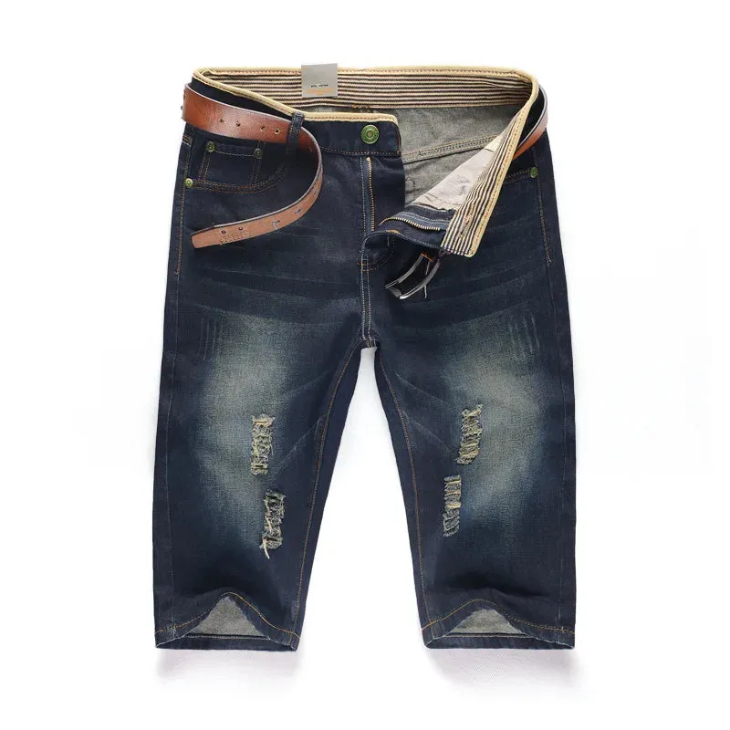 Summer Washable Perforated Denim Pants for Men
