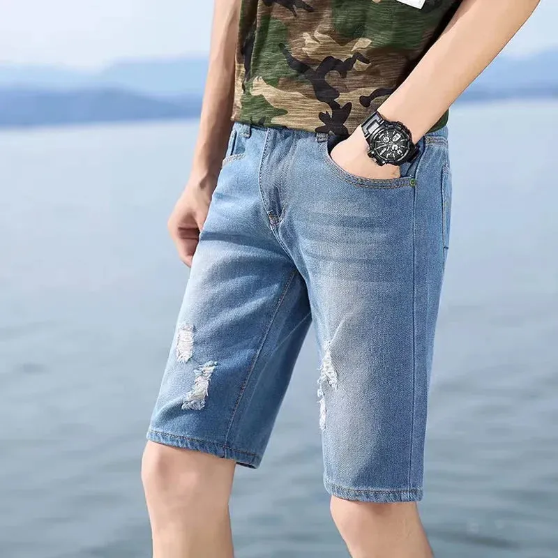 Summer Washable Perforated Denim Pants for Men