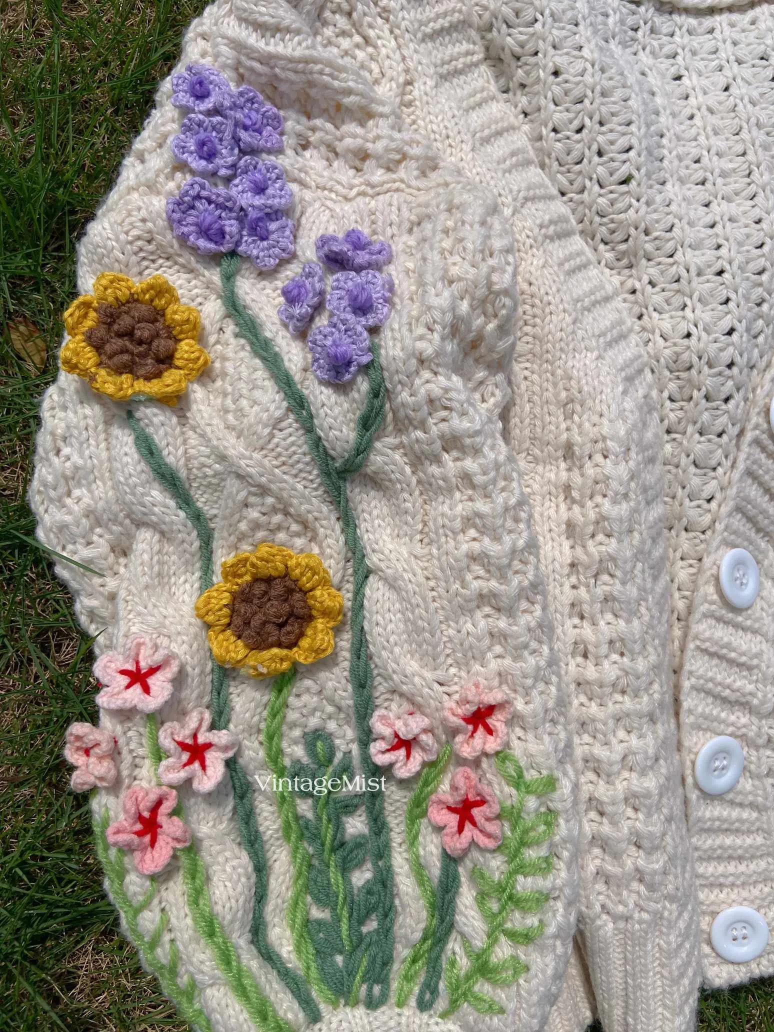 Sunflower Lavender Embroidery Cardigan