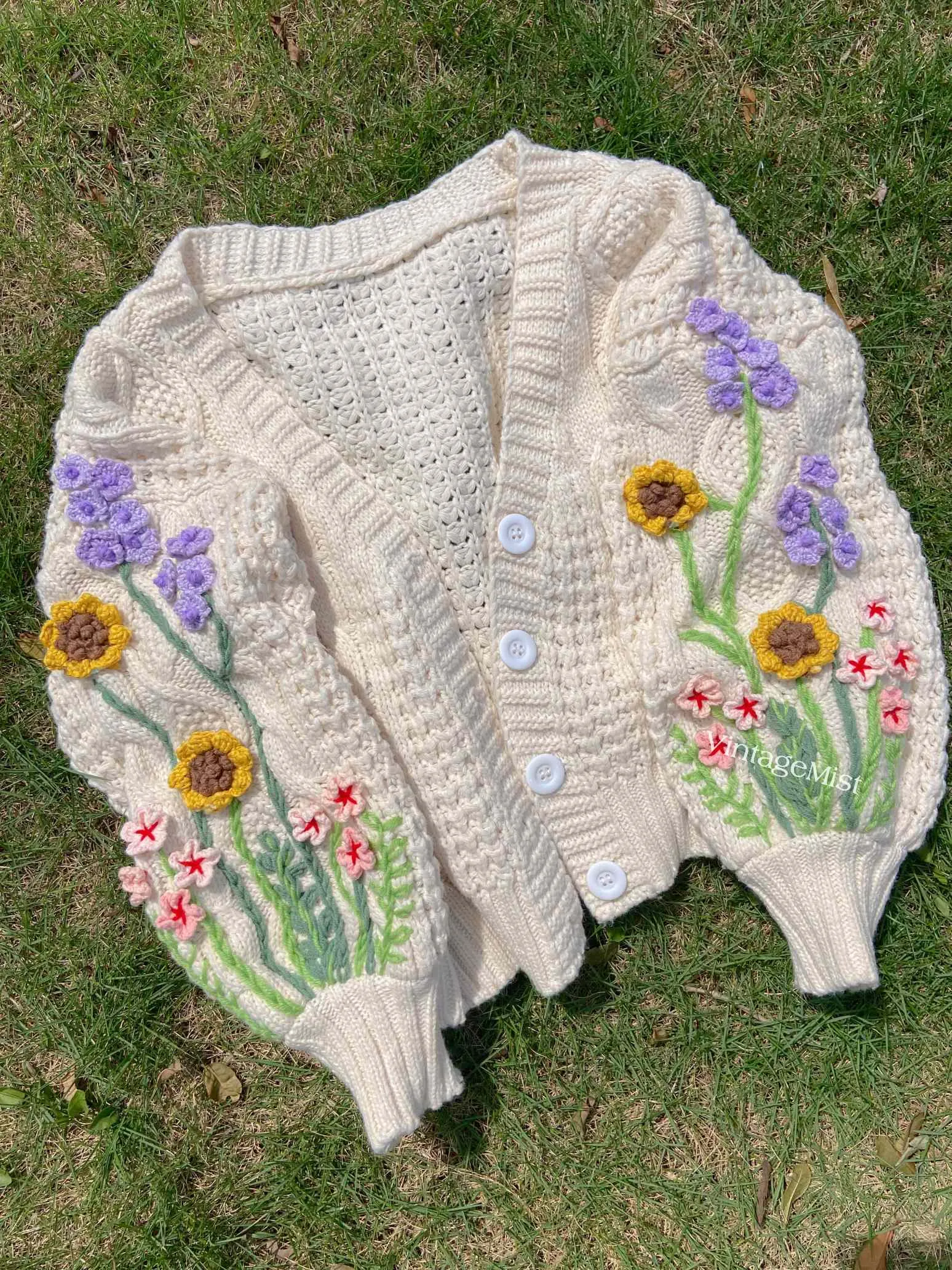 Sunflower Lavender Embroidery Cardigan