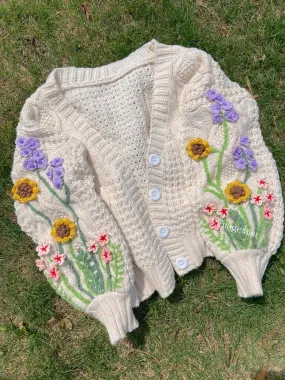 Sunflower Lavender Embroidery Cardigan