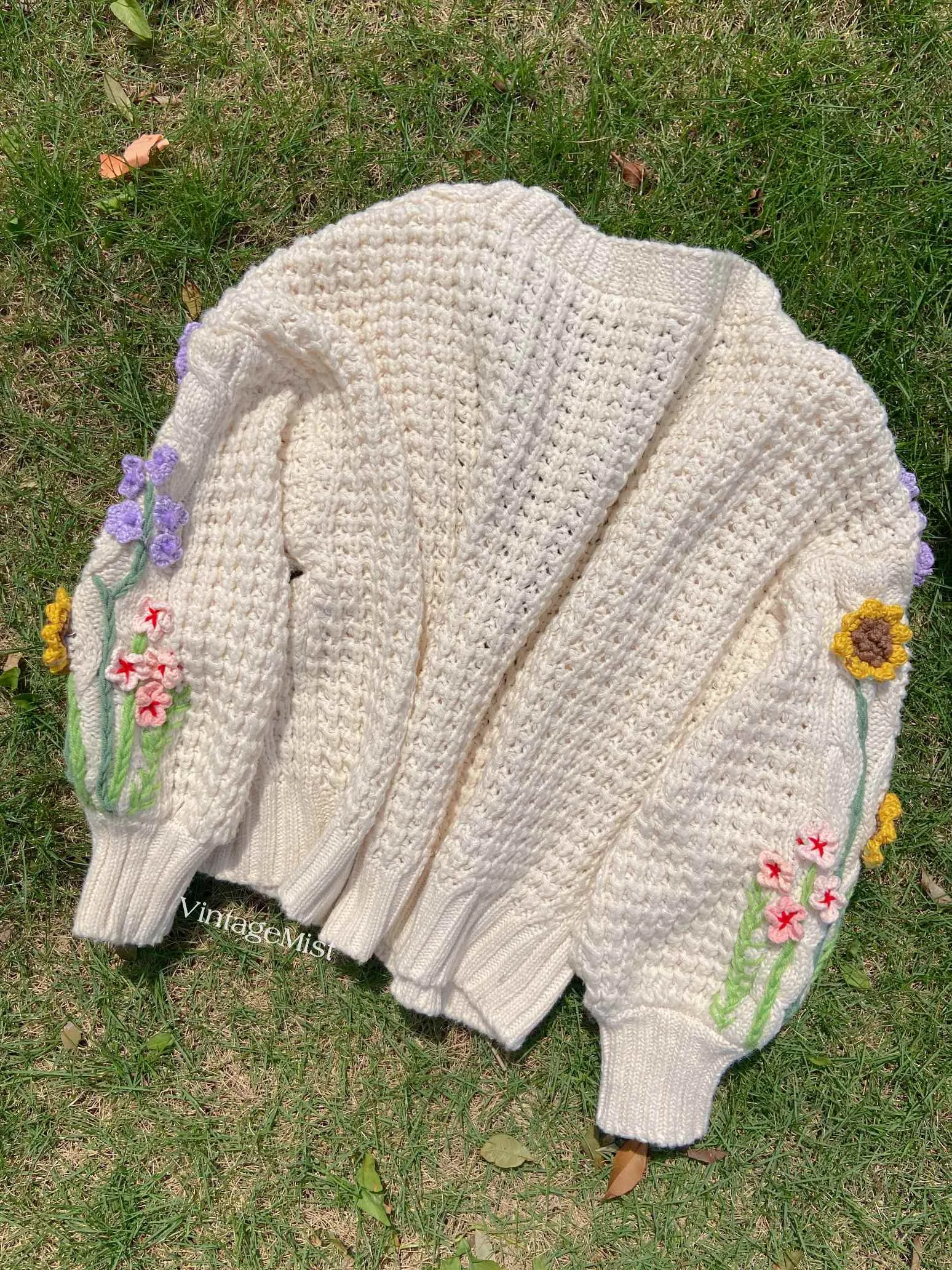 Sunflower Lavender Embroidery Cardigan