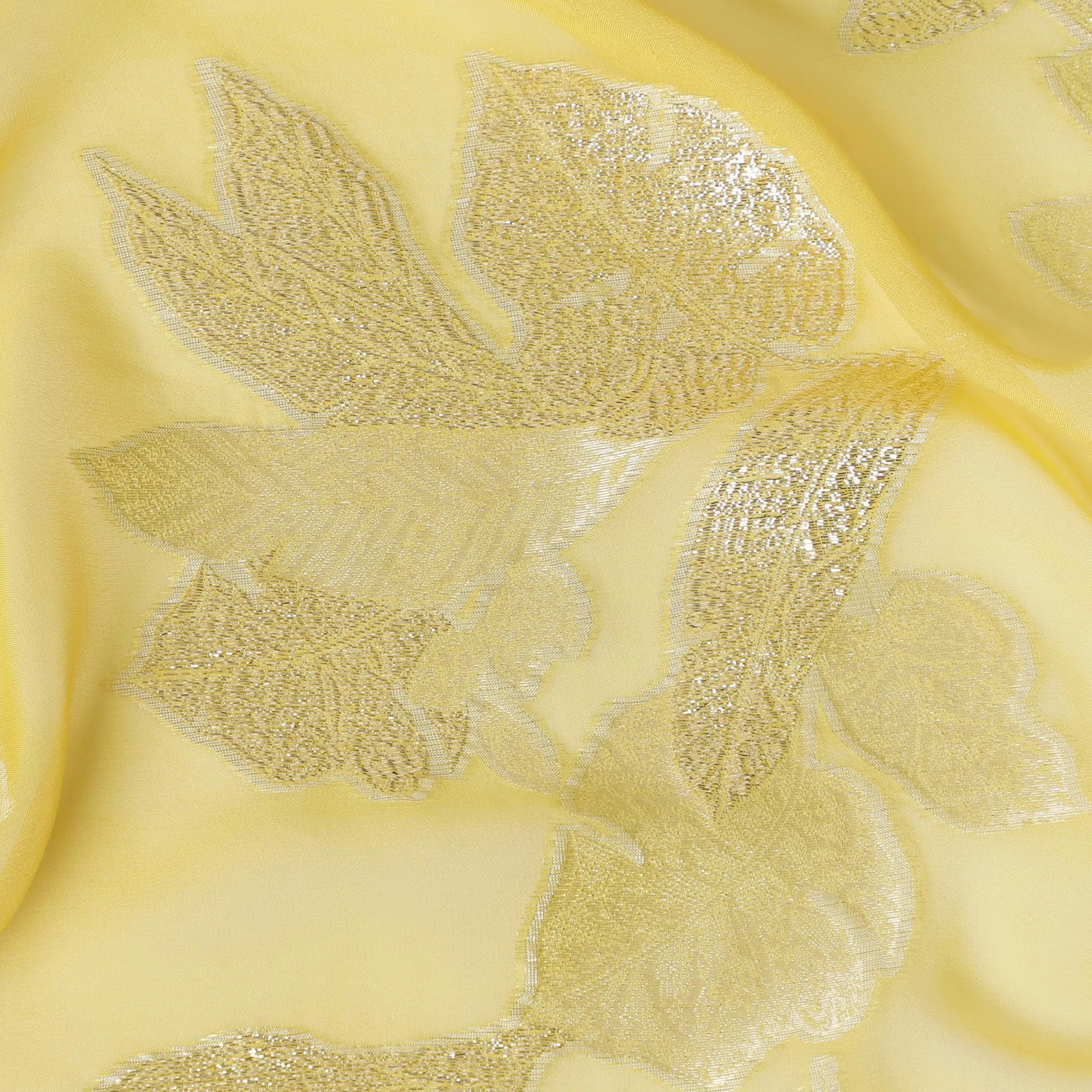 Sunshine Splendor Silk Chiffon Fabric with Gold Lurex, 110cm Wide â€“ Radiant Textile for Luxury Apparel-D18386