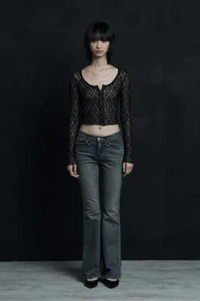 [SYNERJYN] FW 24 ROSE LACE SLIM CARDIGAN BLACK