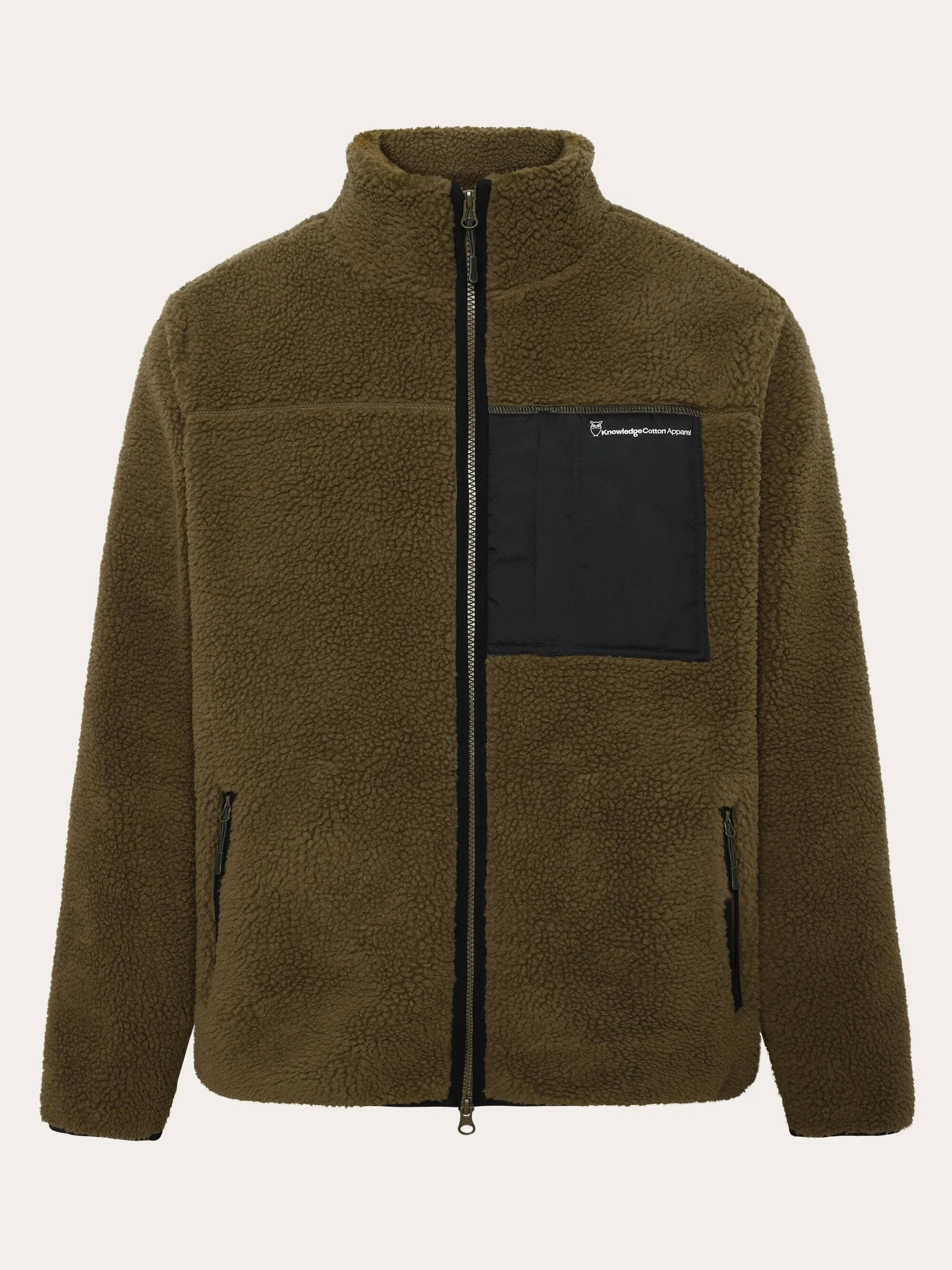 Teddy fleece zip sweat - Dark Olive