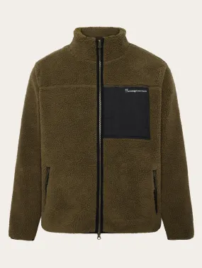 Teddy fleece zip sweat - Dark Olive