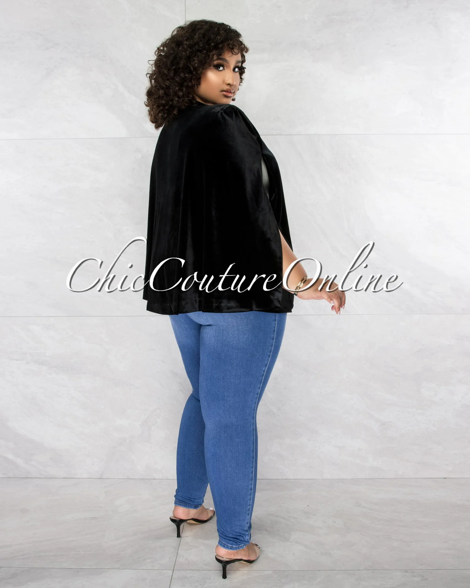 Tensa Black Velvet Luxe Cape CURVY Jacket