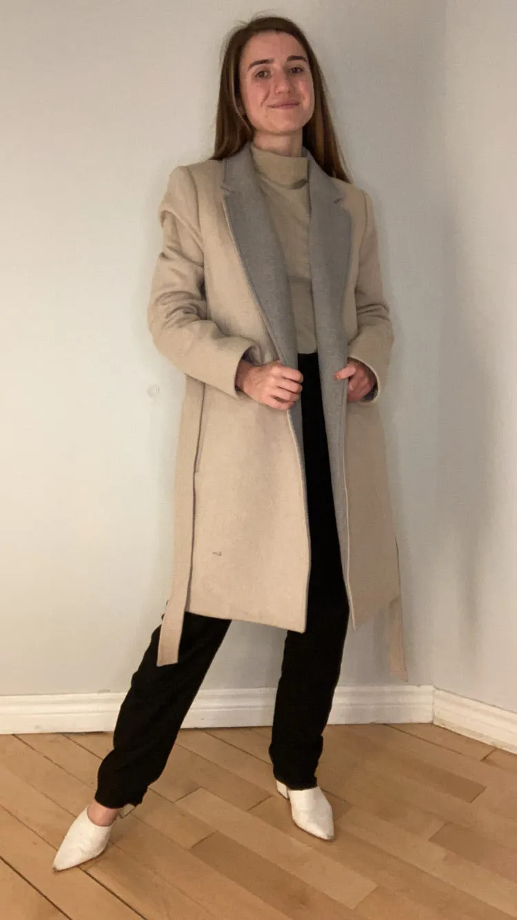 Theory Belted Two-Toned Wool Coat - M