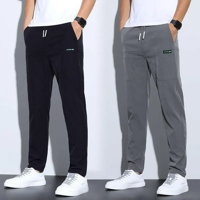 Thin ice silk pants for men, business men, casual pants, trendy straight leg loose sports pants