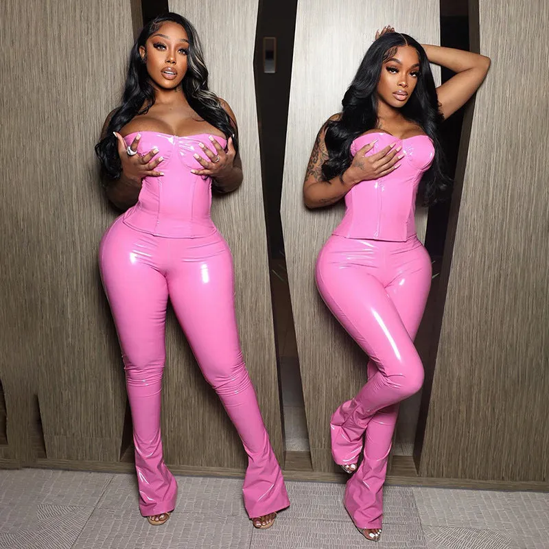 Trendy Mirror PU Two-Piece Set