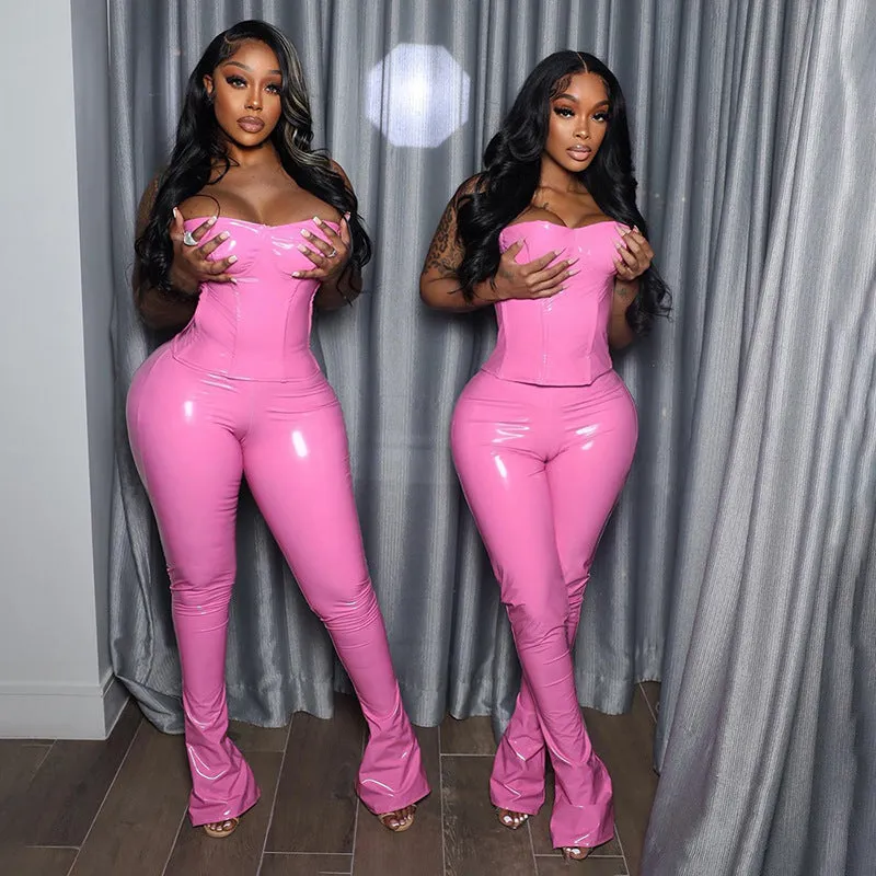 Trendy Mirror PU Two-Piece Set