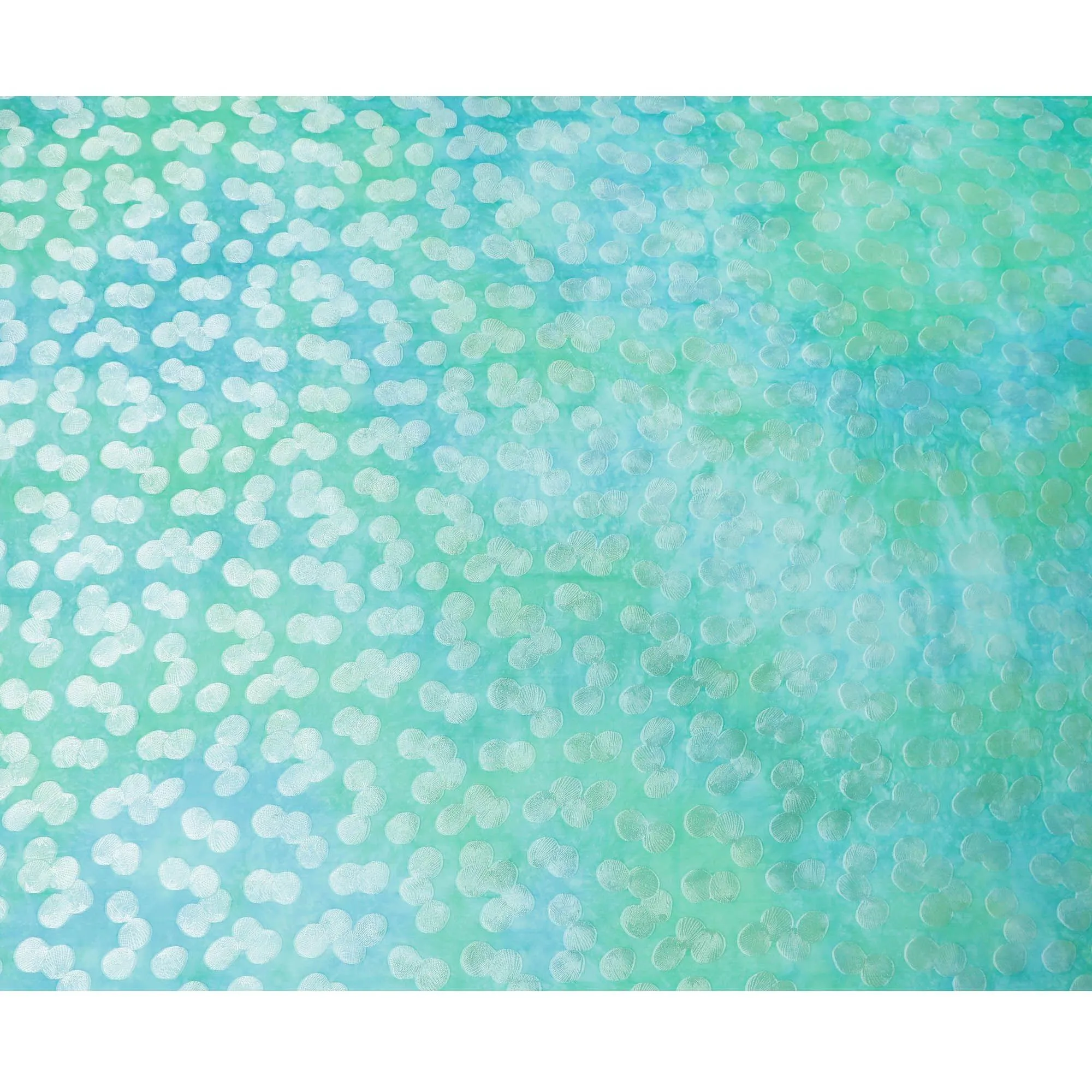 Turquoise green premium pure silk chiffon fabric with multicolor print having silver viscose in dot design-D13118