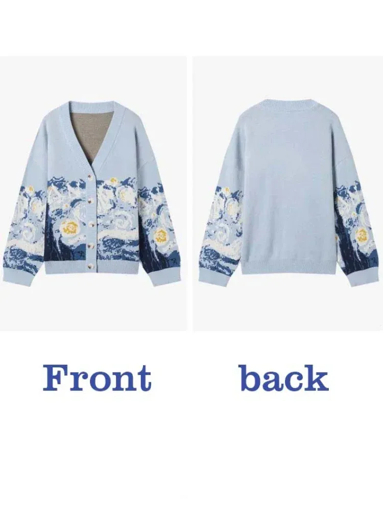 Van Gogh Print Winter Cardigan