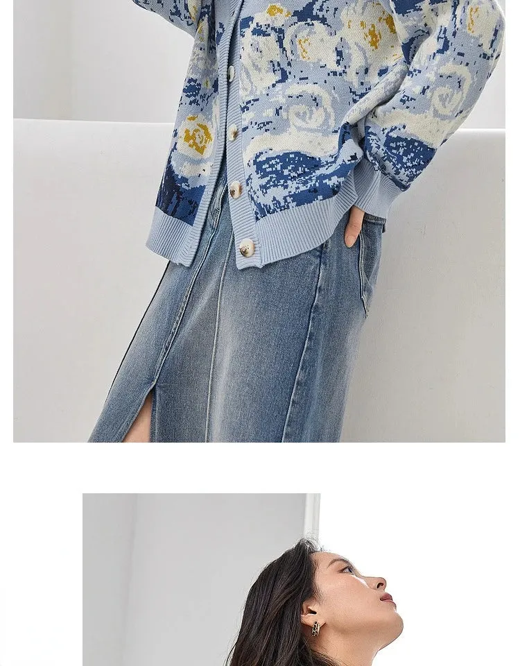 Van Gogh Print Winter Cardigan