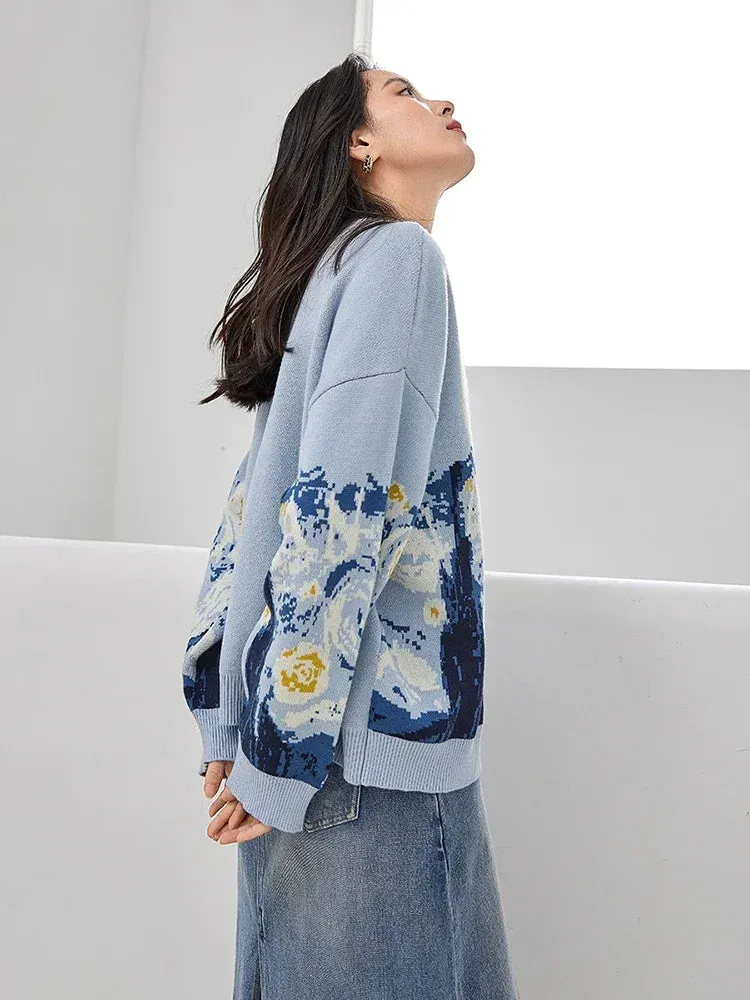 Van Gogh Print Winter Cardigan