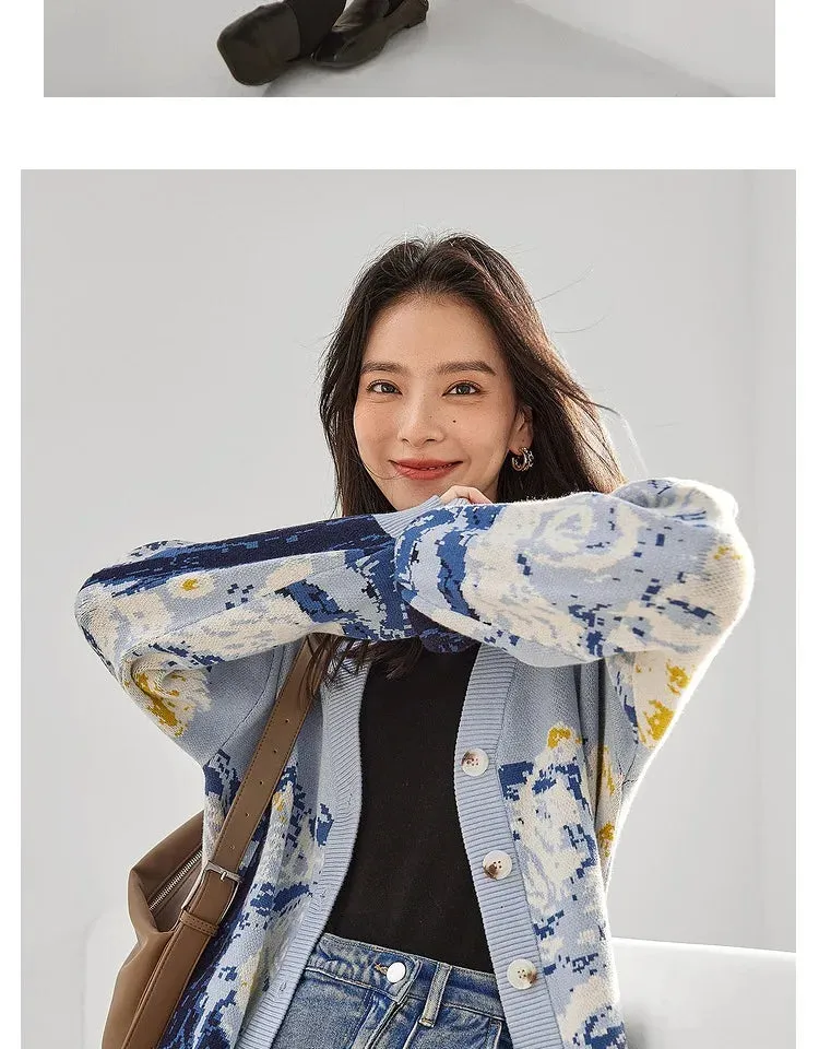 Van Gogh Print Winter Cardigan
