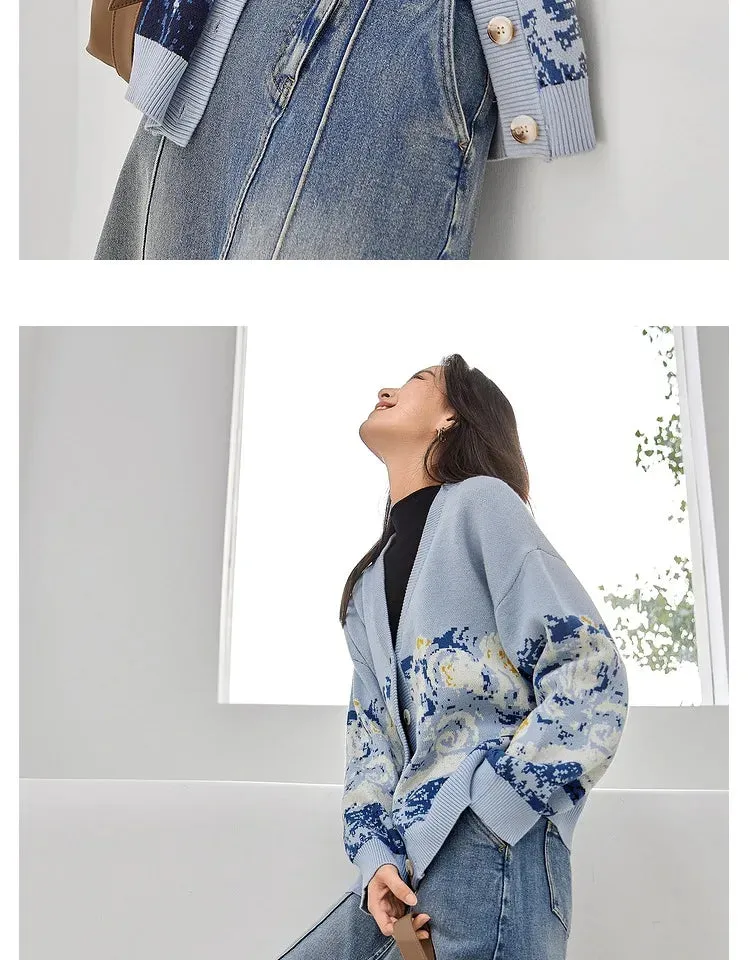 Van Gogh Print Winter Cardigan