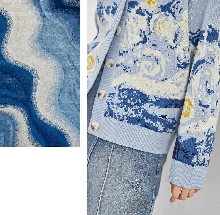 Van Gogh Print Winter Cardigan