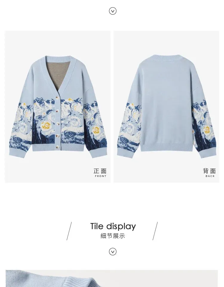 Van Gogh Print Winter Cardigan