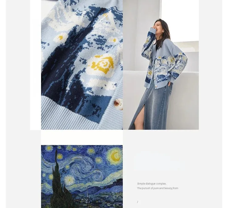 Van Gogh Print Winter Cardigan