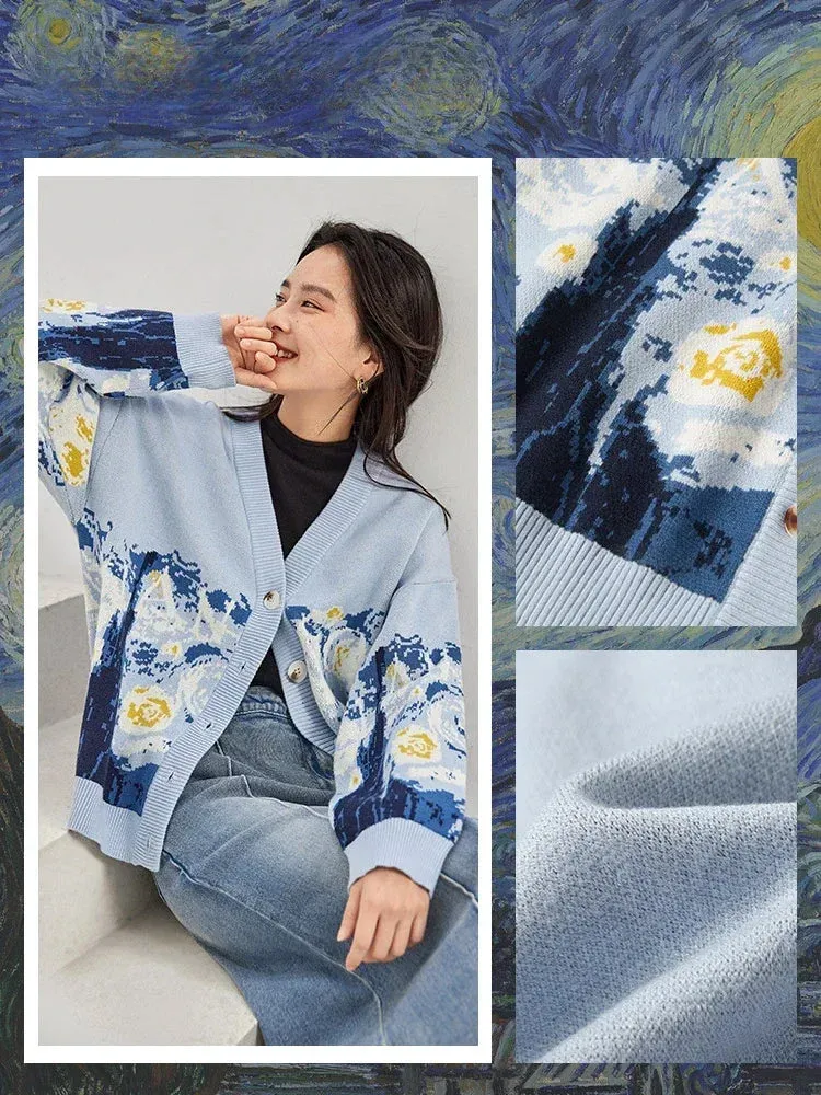 Van Gogh Print Winter Cardigan