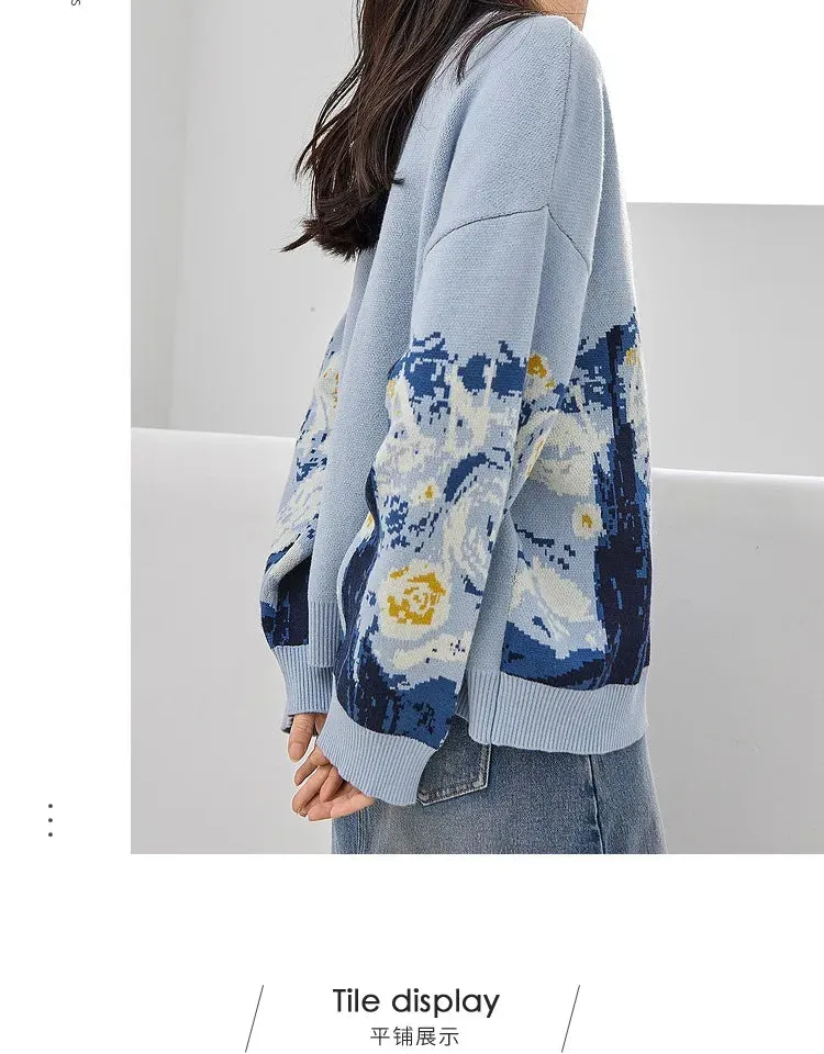 Van Gogh Print Winter Cardigan