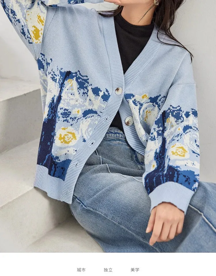 Van Gogh Print Winter Cardigan