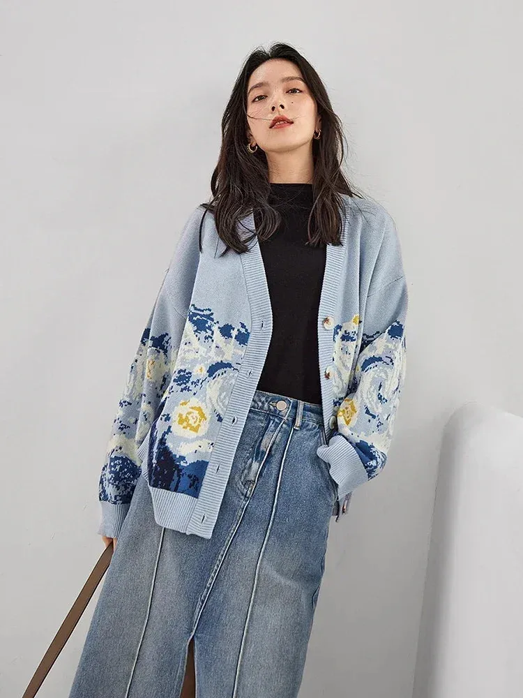 Van Gogh Print Winter Cardigan