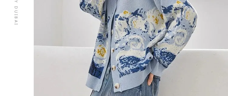 Van Gogh Print Winter Cardigan