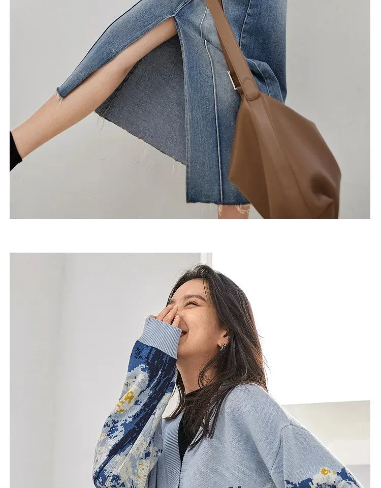 Van Gogh Print Winter Cardigan