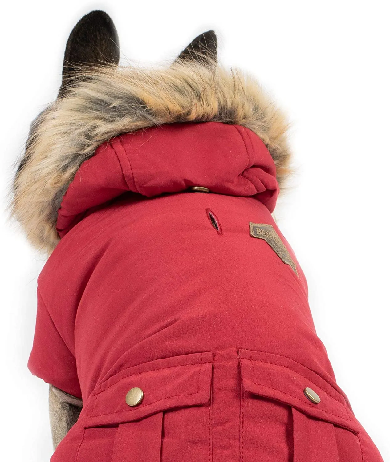 Very Light use Beaver Canoe Woven Dog Parka - Red with Fur around the Hood! Sz XXXL