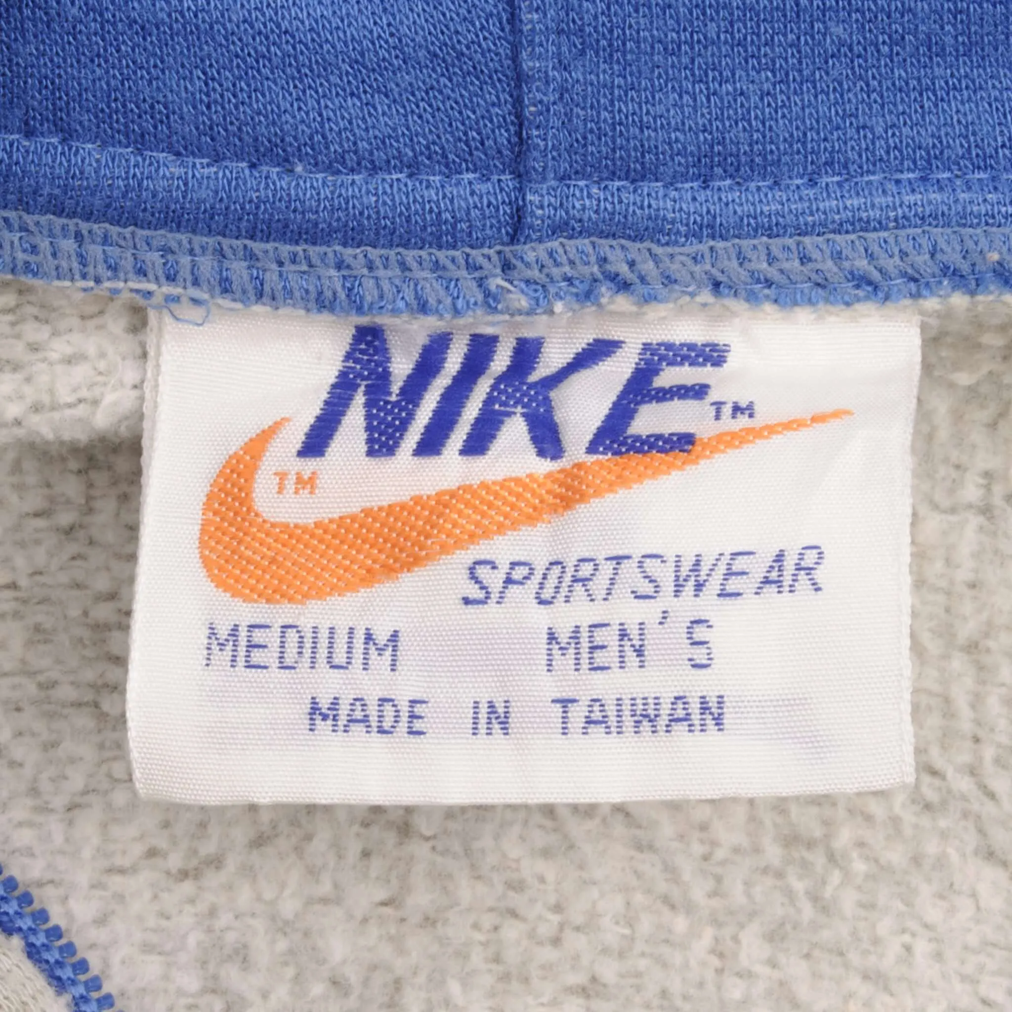 VINTAGE NIKE CLASSIC SWOOSH GREY FULL ZIP HOODIE SWEATSHIRT 1970S SIZE MEDIUM