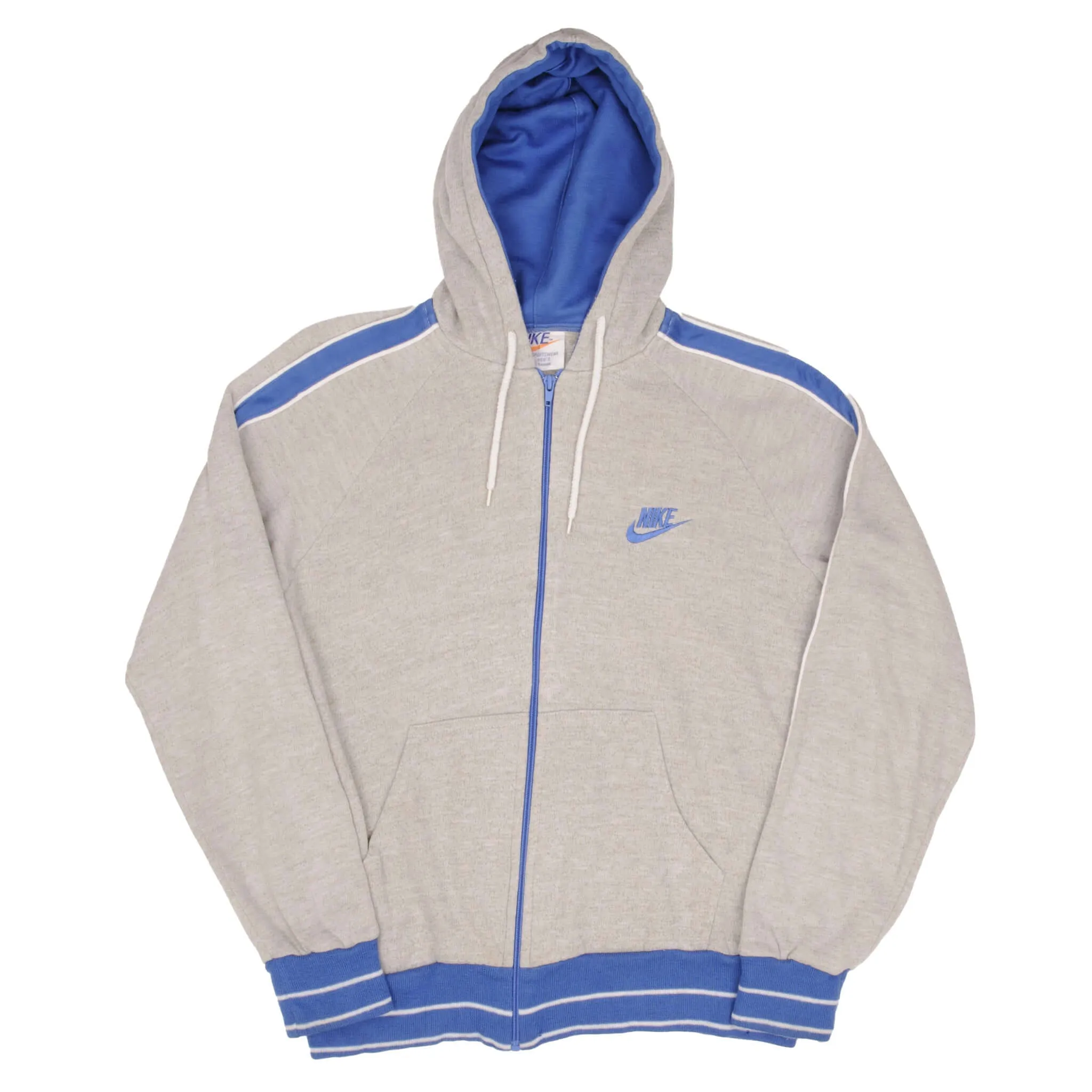 VINTAGE NIKE CLASSIC SWOOSH GREY FULL ZIP HOODIE SWEATSHIRT 1970S SIZE MEDIUM