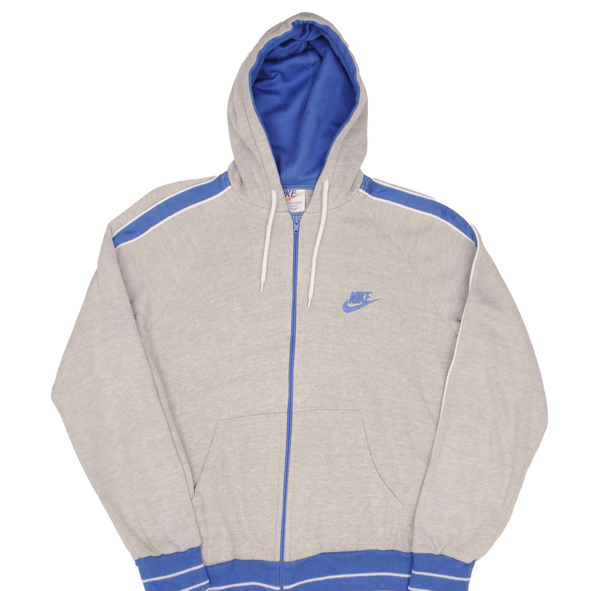 VINTAGE NIKE CLASSIC SWOOSH GREY FULL ZIP HOODIE SWEATSHIRT 1970S SIZE MEDIUM