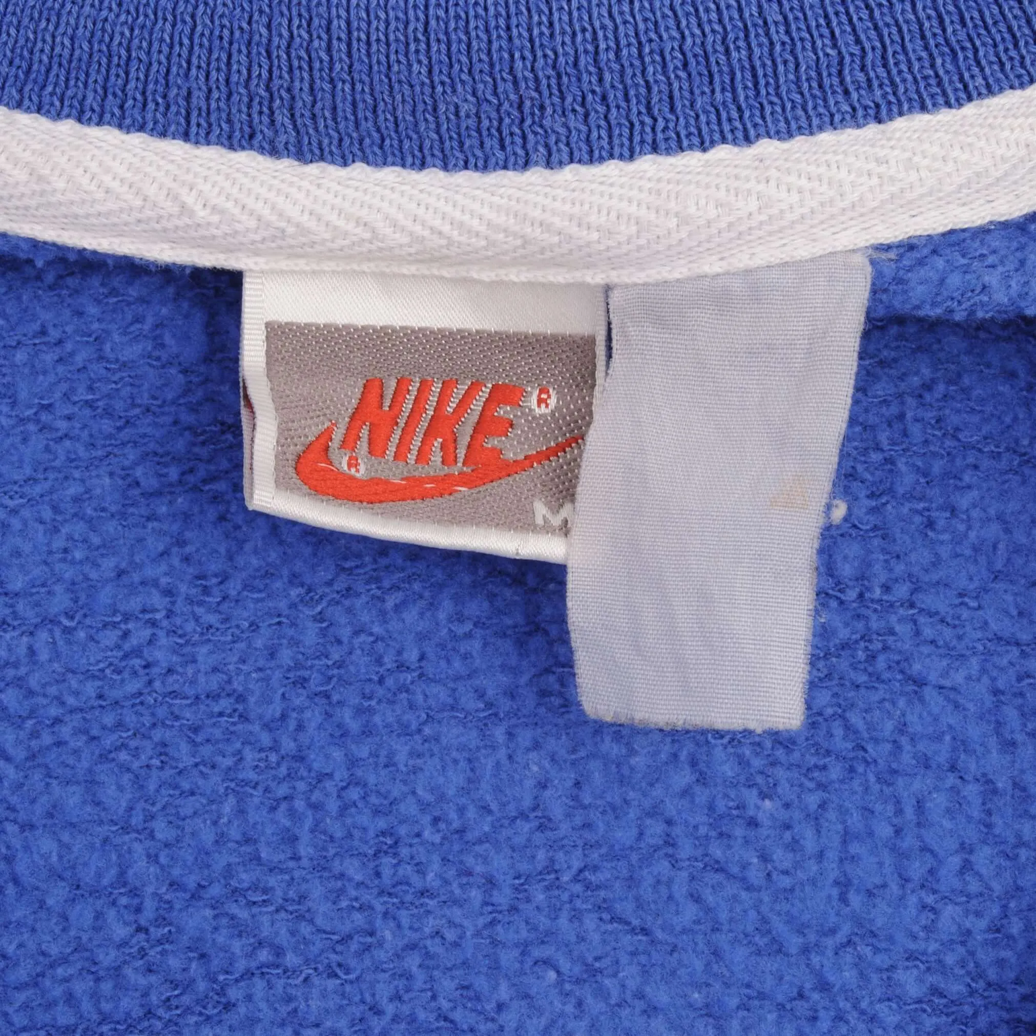 VINTAGE NIKE SPELL OUT QUARTER ZIP BLUE SWEATSHIRT 1990S SIZE MEDIUM