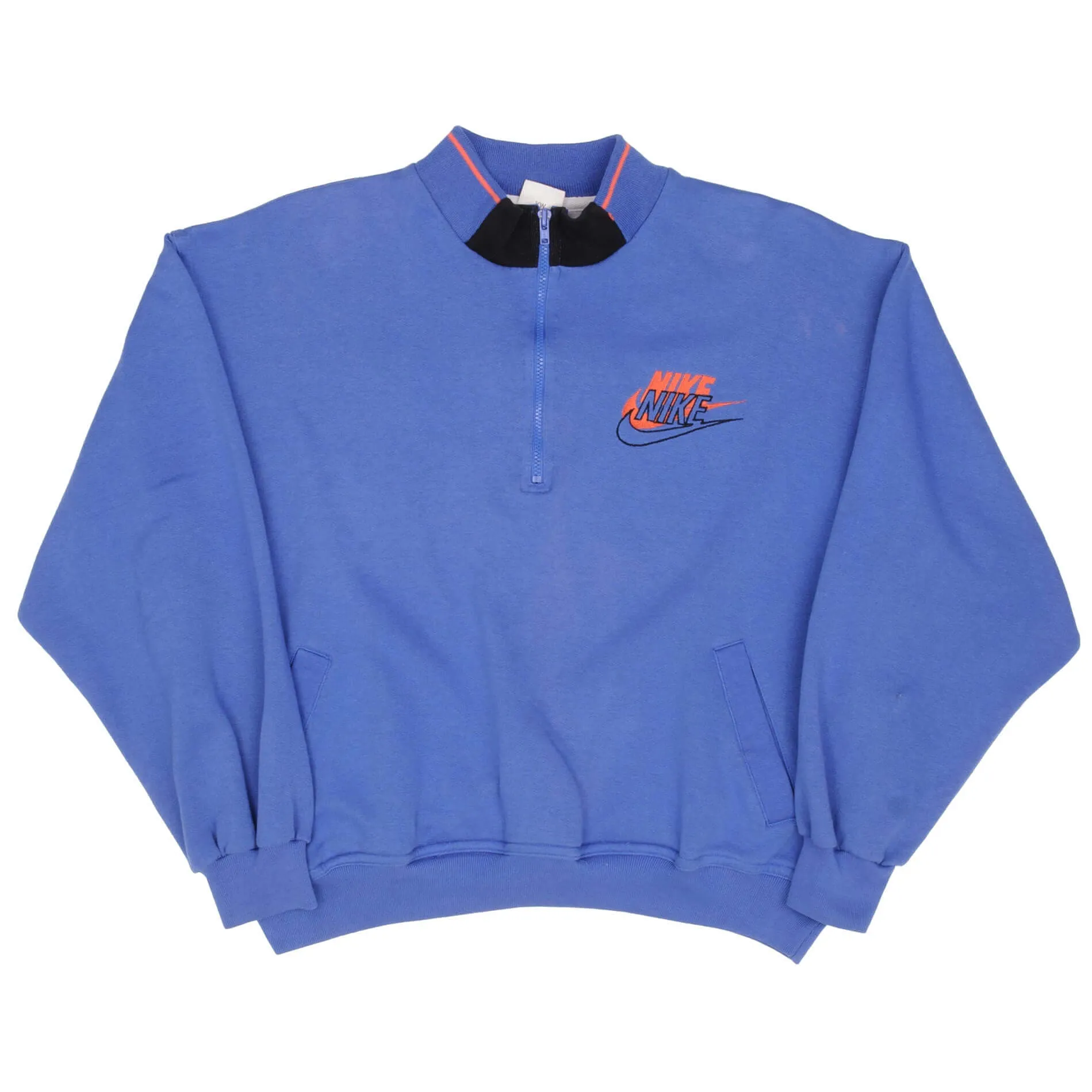 VINTAGE NIKE SPELL OUT QUARTER ZIP BLUE SWEATSHIRT 1990S SIZE MEDIUM