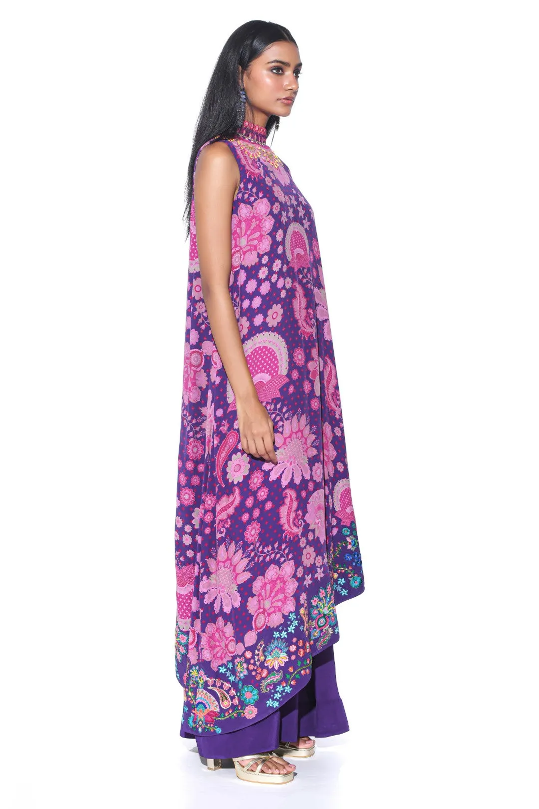 Violet Embroidered One Shoulder Dress And Jumpsuit